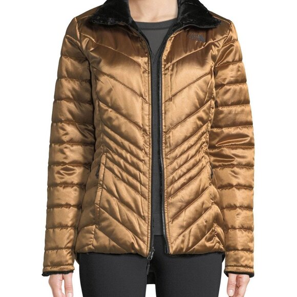 The North Face NWT reversible metallic copper Mossbud/black fleece zip jacket M - Picture 1 of 13